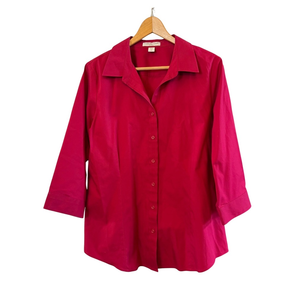 Coldwater Creek Red No Iron 3/4 Sleeve  Button Up Blouse/Top Bus. Casual L(14)